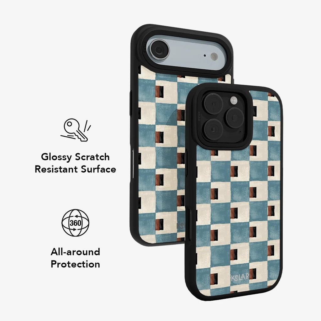 Terra Teal | Teal & Brown Checkered iPhone Case