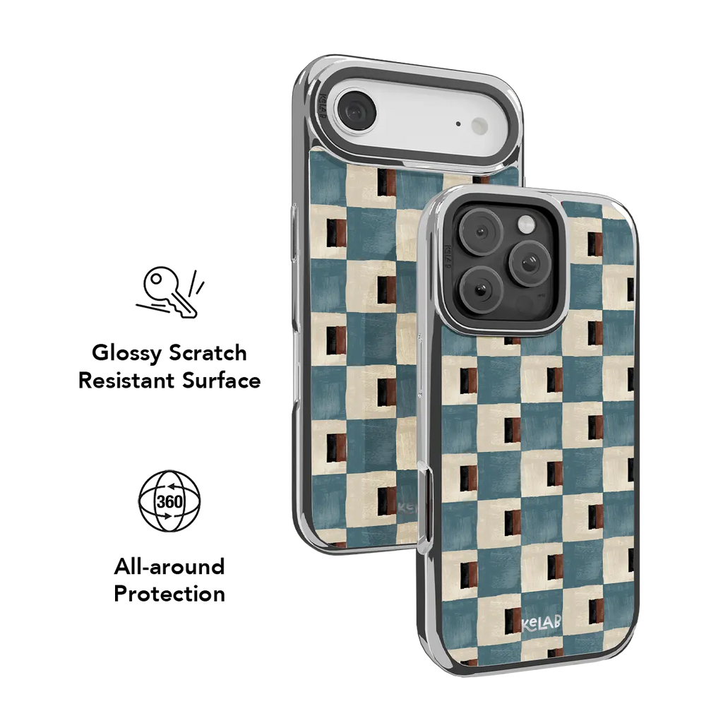 Terra Teal | Teal & Brown Checkered iPhone Case