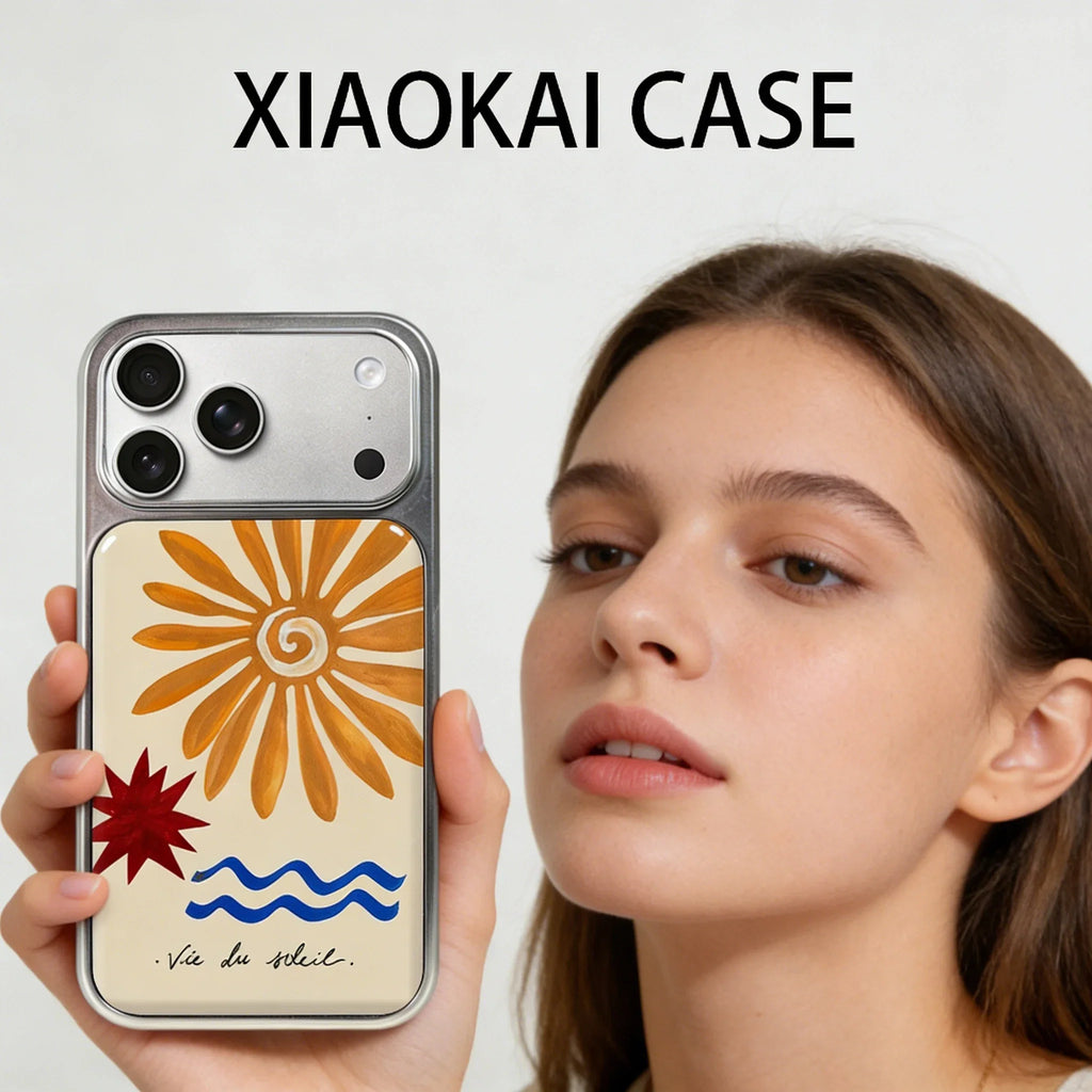 Simple Design Sun Print Silver Frame Phone Case For iPhone